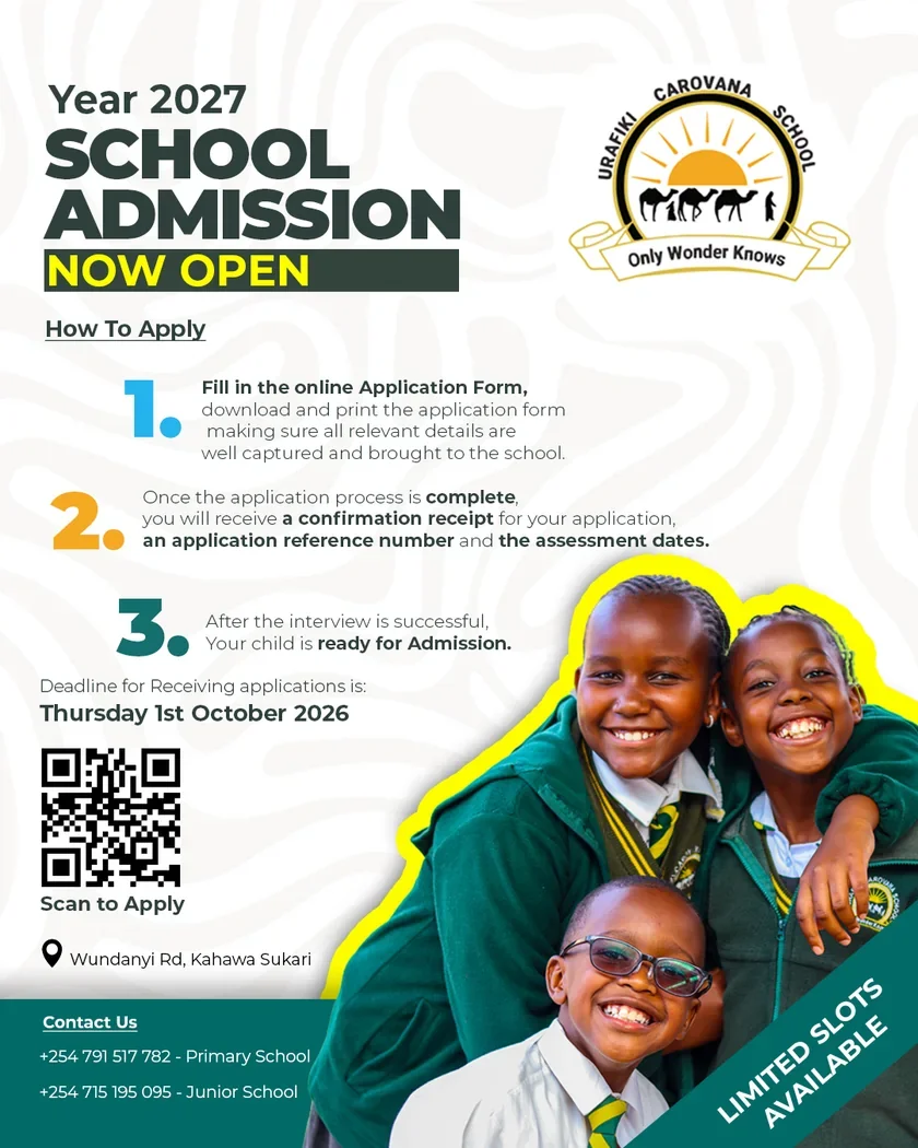 Year 2027 school admission now open at Urafiki Carovana School